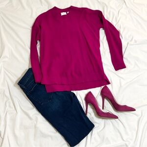 Cyrus Women's Magenta Crew Neck Sweater